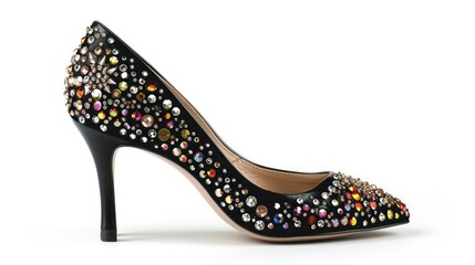 Obraz premium black long heel small mirror stones on it isolated on white background