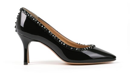 Obraz premium black long heel small mirror stones on it isolated on white background