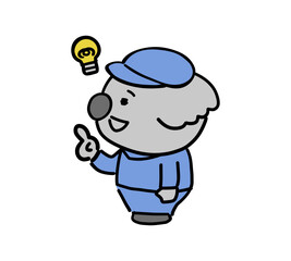 Fototapeta premium 作業着をきた閃くコアラのキャラクター（左向き）
