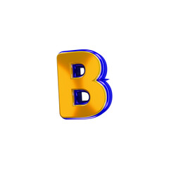 Glossy yellow alphabet with blue 3d letter b