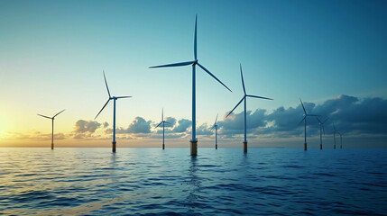 Fototapeta premium Renewable energy wind turbines on the ocean