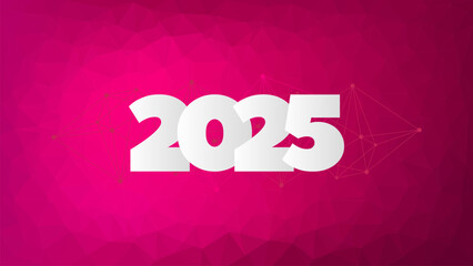 2025 New Year symbol with magenta low poly background. Pink gradient triangle network pattern. Vector illustration for celebration, decoration, web design, business, web design, infographics - 716316815
