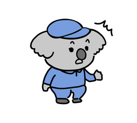 作業服を着て驚くコアラのキャラクター（右向き）