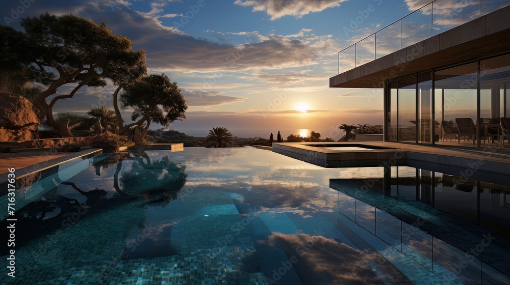 Sticker an infinity pool overlooking an amazing awe inspiring sea landscape