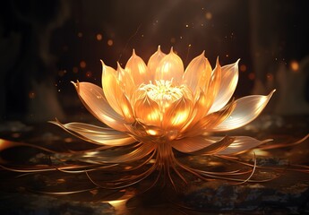 Naklejka na ściany i meble The lotus flower is golden in color, very beautiful, with just the right amount of light, making this lotus even better from a viewing point of view,wallpaper