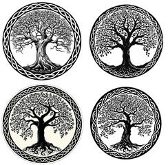 Set of Celtic tree ornament isolated on white background