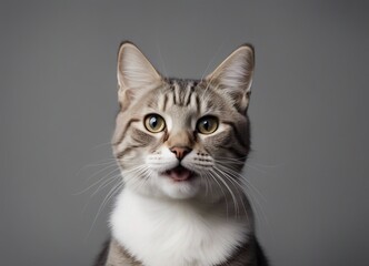 Obraz premium Portrait of a tabby british shorthair cat on grey background