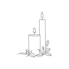 Candle continuous one line drawing  outline vector illustration
