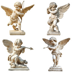 Set of an angel Cupid statue isolated 