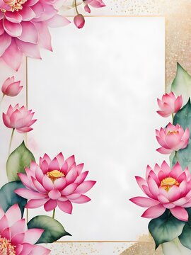copy space for text card with lotus  flowers and leaves , watercolour , wedding invite,Happy Women's, Mother's, Valentine's Day, birthday flower frame  greeting card design. mockup copy space .