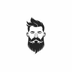 Drawn black head of a man with a beard and hairstyle on a white background. Prints or logo for barbershop, fashionable haircut