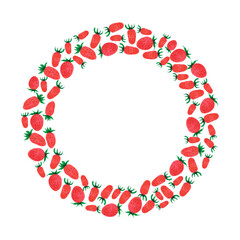 Hand drawn watercolor strawberry wreath border isolated on white background. Can be used for cards, label and other printed products.