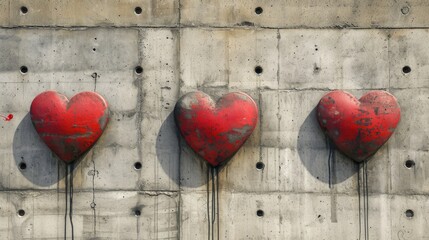 red heart on cement wall background. valentine concept.