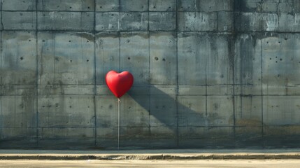 red heart on cement wall background. valentine concept.