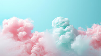 Swirls of pink and blue cotton candy in a dreamy pastel cloudscape. - obrazy, fototapety, plakaty