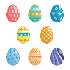 Set of cute colorful Easter eggs. Easter eggs with patterns.