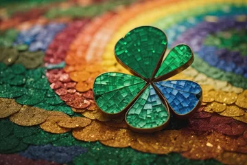 Fotobehang A pot of gold nestled within a cloverleaf garden, symbolizing luck and prosperity on Saint Patrick's Day © Interactify