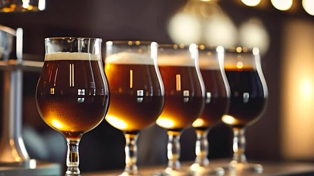 glasses of beer on the bar counter. selective focus. drink.