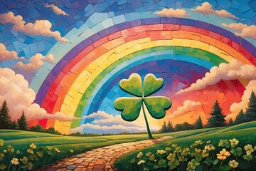 A pot of gold nestled within a cloverleaf garden, symbolizing luck and prosperity on Saint Patrick's Day