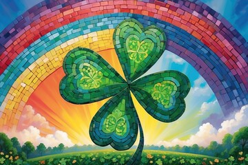 A pot of gold nestled within a cloverleaf garden, symbolizing luck and prosperity on Saint Patrick's Day