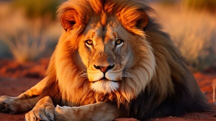 Fototapeta premium prompt capture the essence of the african savannah, with a focus on the majestic lion as the centerpiece of the composition.