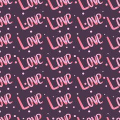 Hand drawn watercolor valentine seamless pattern with hearts and text isolated on white background. Can be used for textile, fabric, wrapping paper and other printed products.