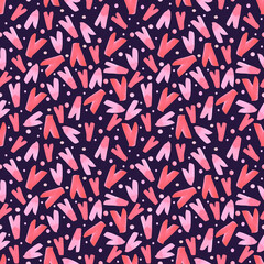 Hand drawn watercolor valentine seamless pattern with simple hearts isolated on dark background. Can be used for textile, fabric, wrapping paper and other printed products.