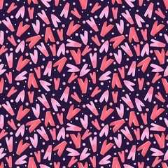 Hand drawn watercolor valentine seamless pattern with simple hearts isolated on dark background. Can be used for textile, fabric, wrapping paper and other printed products.