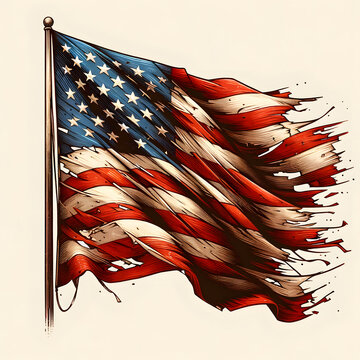 United States of America Stars and Stripes Tattered Flag