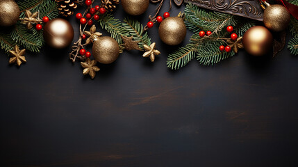 Christmas_background_with_fir_tree_and_decor._Top_view_
