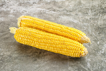 Sweet yellow raw corn cob