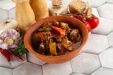 Homemade beef hungarian goulash with potato