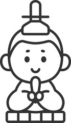 雛人形の男雛のアイコン（線画）のイラスト