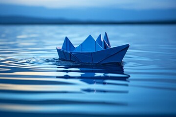 blue paper boat. Generative AI