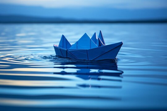 blue paper boat. Generative AI
