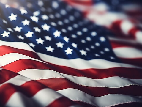 American flag and bokeh background with copy space for american celebration