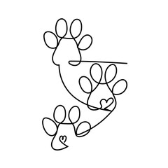 Dog paw continuous one line drawing outline vector illustration