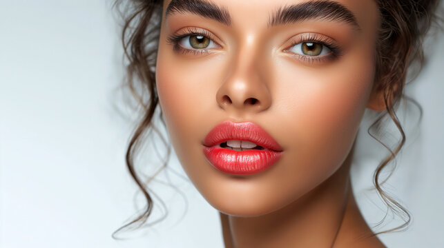 a detailed image featuring a beauty model with radiant and well-moisturized lips