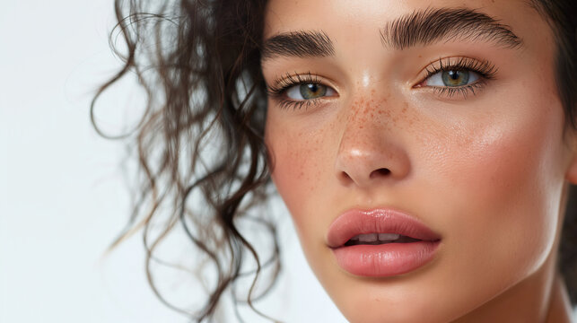 a detailed image featuring a beauty model with radiant and well-moisturized lips