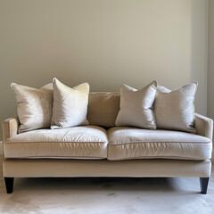Beige Suede 3-Pillow Couch: Lounge in Style
