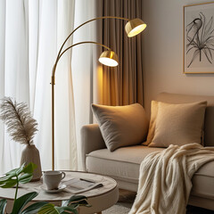 Gold Brass 2-Lamp Floor Light: Reading Nook Illumination