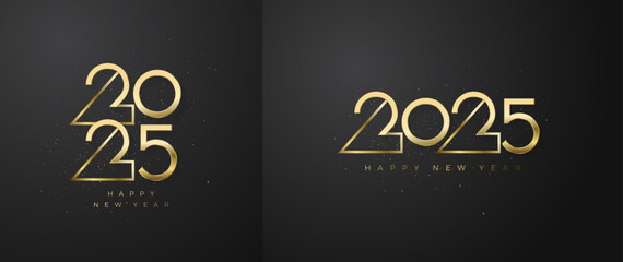 Fototapeta na wymiar Happy new year 2025 with fancy golden unique font. Premium design for new year greetings for banners, posters or social media and calendars.