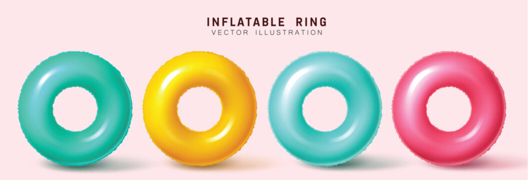 Summer inflatable ring vector set design. Summer inflatable rings, floaters objects collection for vacation swimming elements. Vector illustration summer floaters set.
