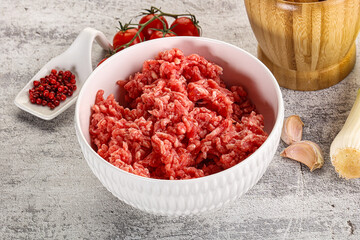 Minced beef meat in the bowl