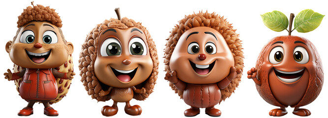 a smiling and happy walnuts and nuts in cartoon style