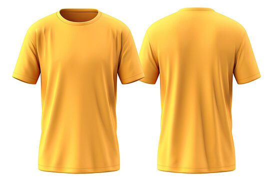 Blank T Shirt color yellow template front and back view on white background