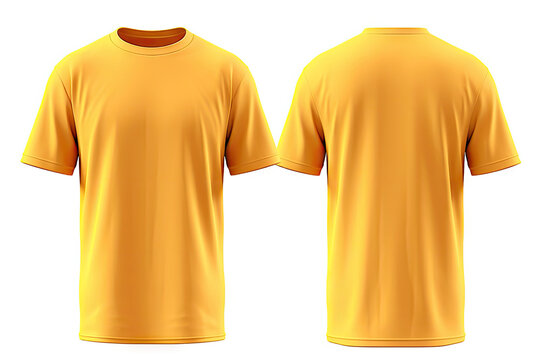 Blank T Shirt color yellow template front and back view on white background
