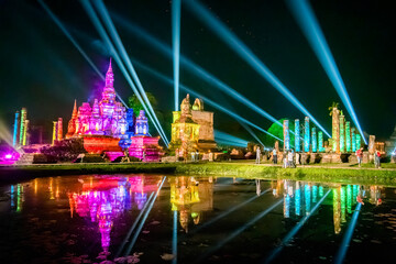 Fototapeta na wymiar Loy Khrathong festival in Sukhothai historical park, Thailand