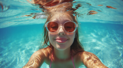 Fototapeta premium woman making selfie underwater,ai