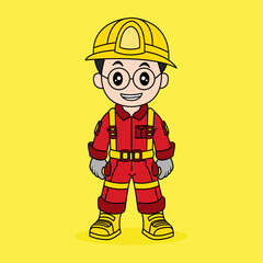 Vector Design of Children Working as Mining Engineer with Happy Face.